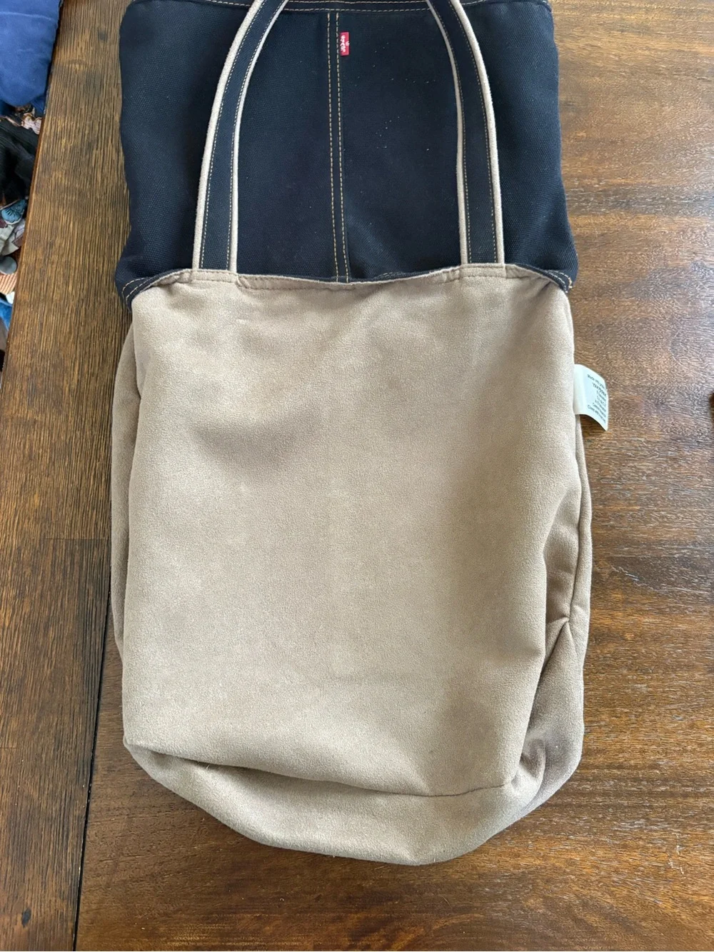Levi’s Vintage Black Canvas Denim Tote Bag Brown Trim Y2K Shoulder Bag - Picture 16 of 16